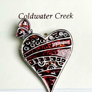 Coldwater Creek Vintage Enameled Metal Heart Butterfly Brooch Red Silver NEW